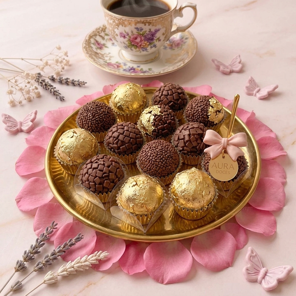 Brigadeiros gourmet decorados com folha de ouro